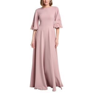 Rene Ruiz Womens Embroidered Bell Sleeves Crepe Gown, Pink
